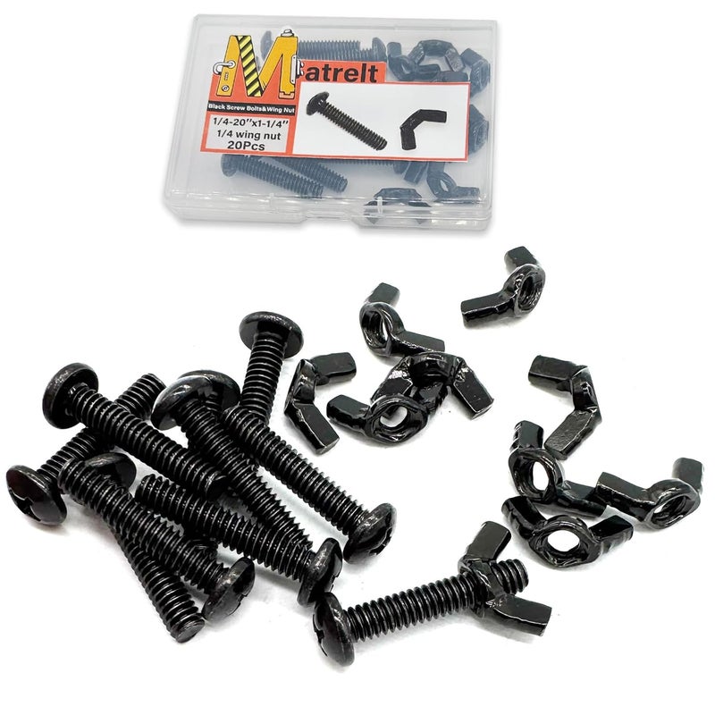 Matrelt 20 Pack Black 1/4"-20 x1-1/4 Screw Bolts and Wing Nut Kit 10pcs Machine Screws with Round Head Phillips 10pcs Butterfly Hand Twist Tighten Nut Zinc Plated Hardware Fitting Fastenings Assortment Kit - Image 5